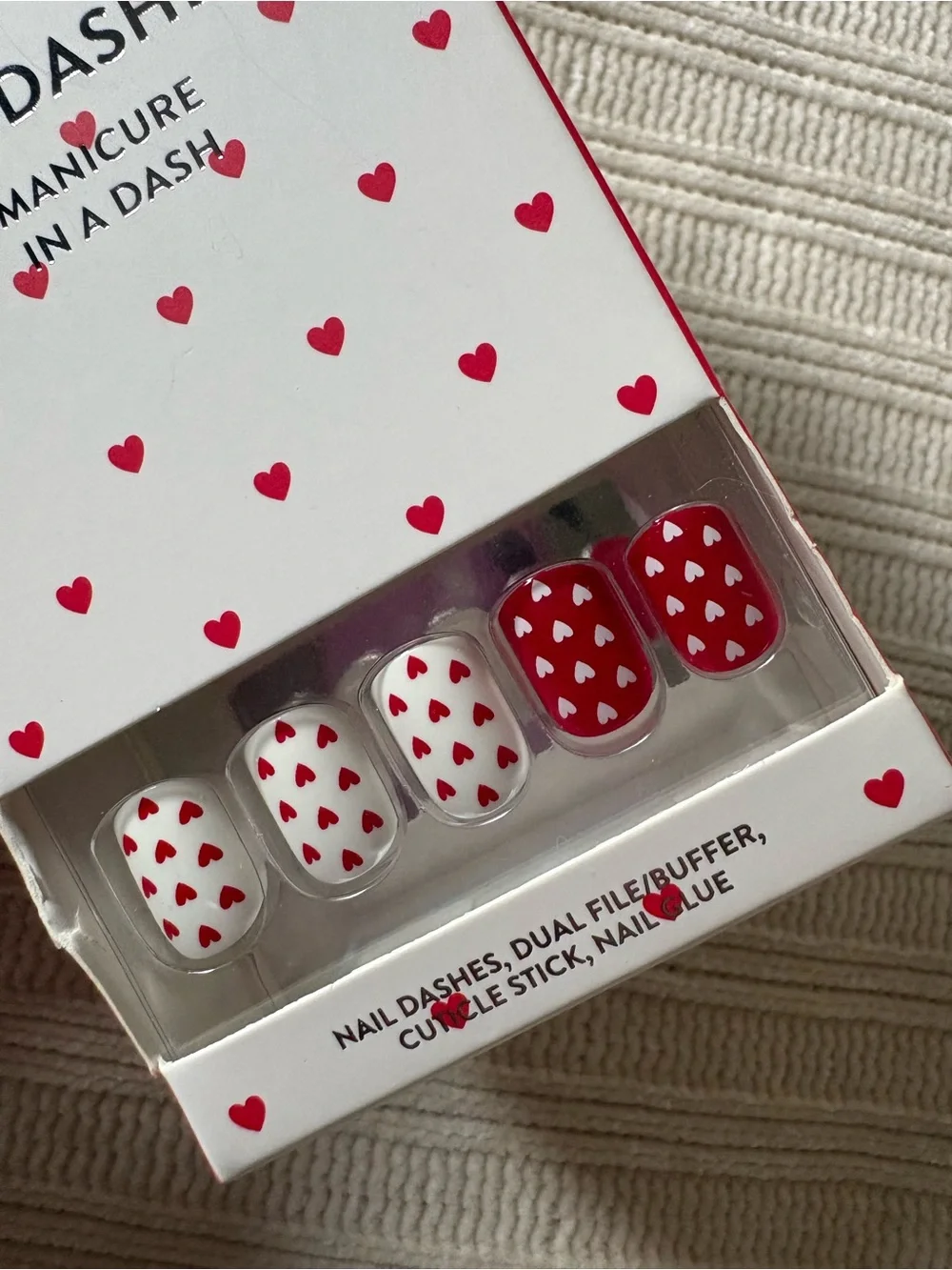 Red Aspen White & Red Heart Nail Dashes Heather Loved Red Hots